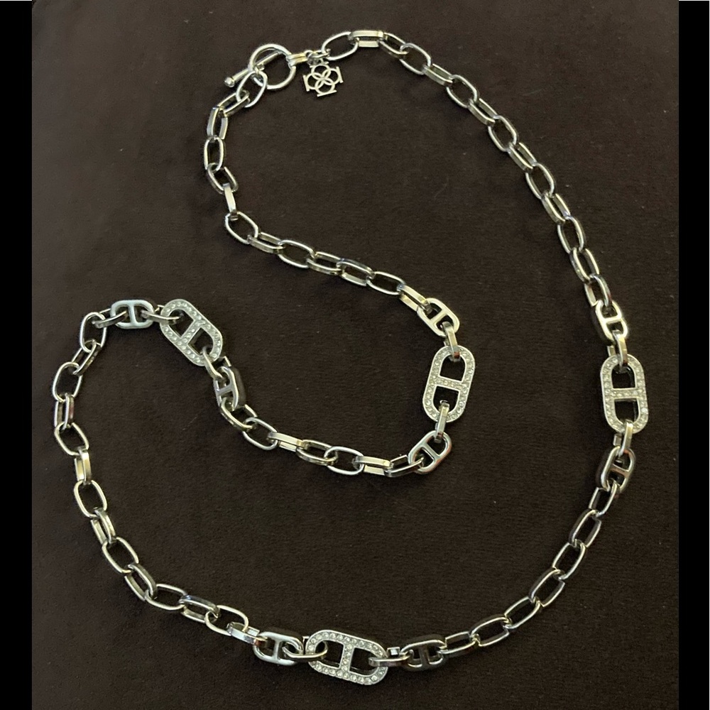 Ann Taylor Silver Tone Pave Crystal Chain Link Necklace - Picture 4 of 8